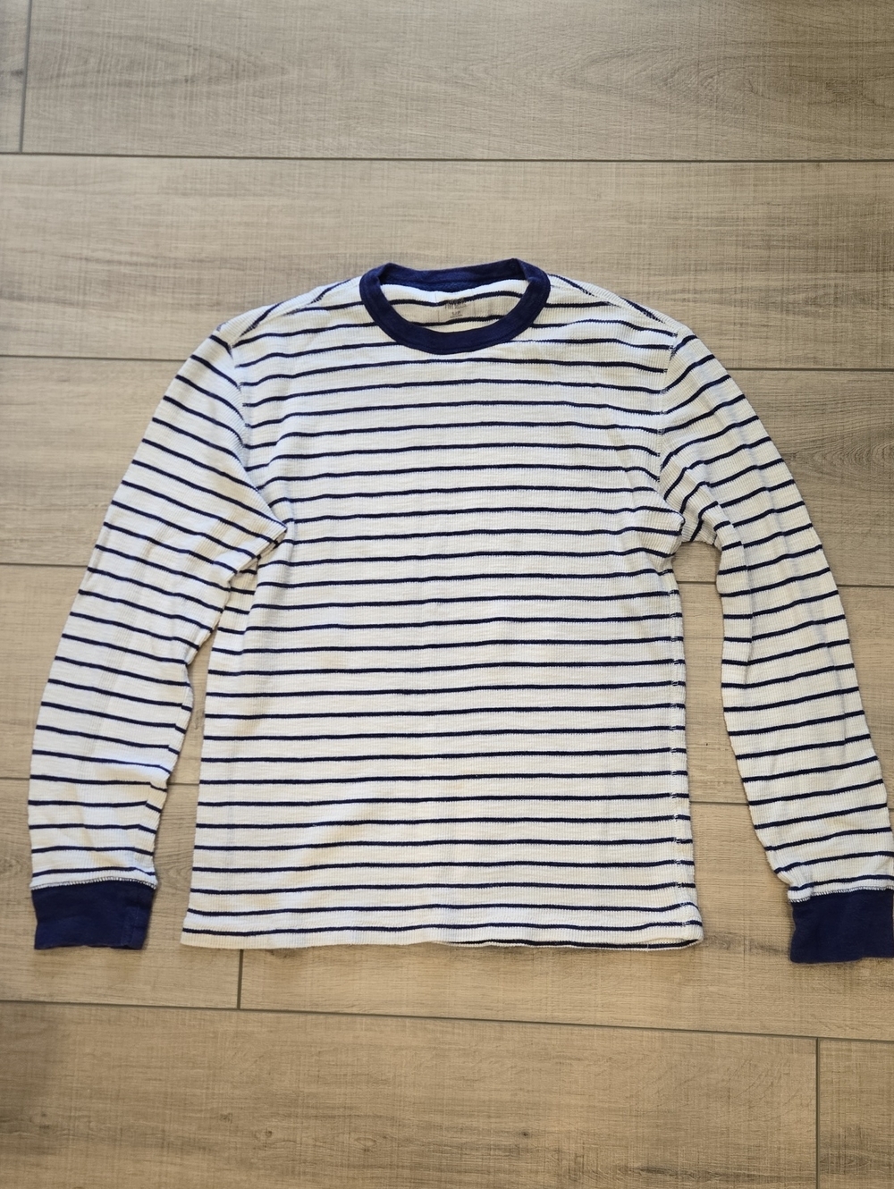 GAP White and Navy Striped Long-Sleeve Crewneck